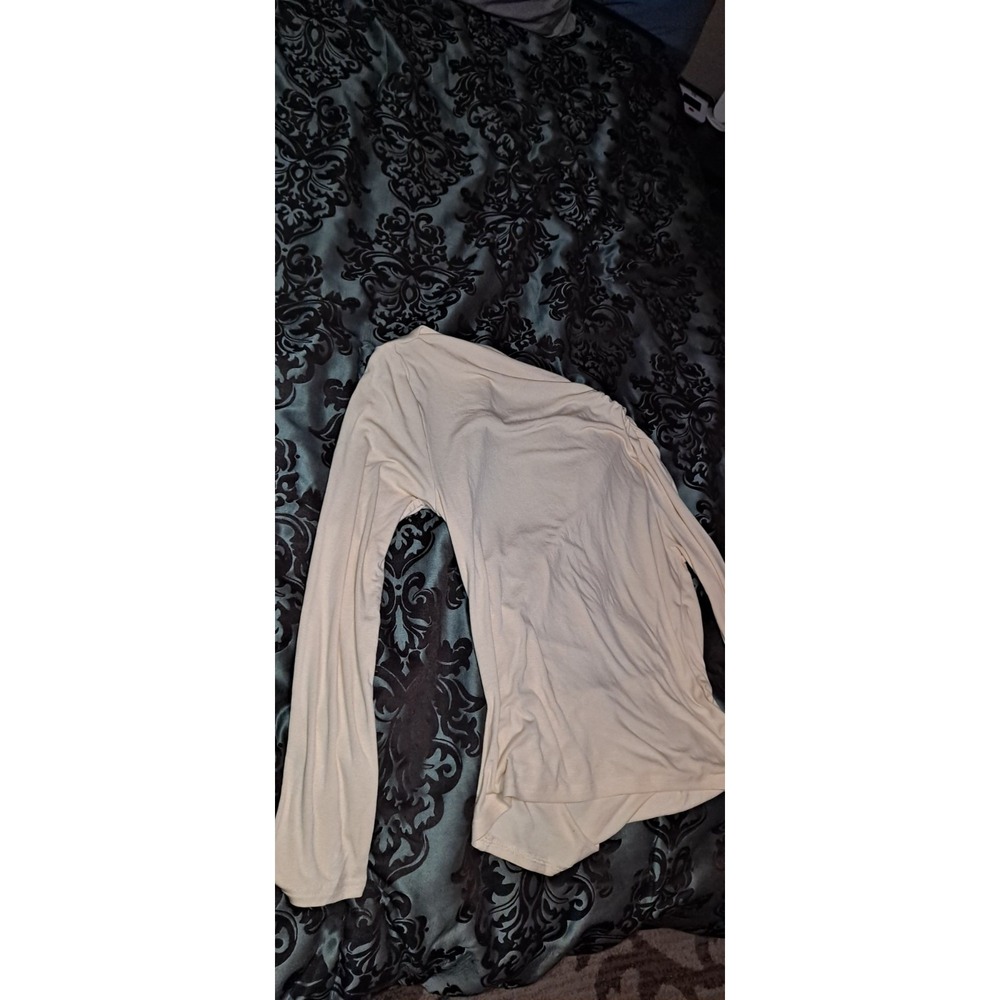 Chic Wish XXL Long Sleeve Off Center‎ Ruched Top, Cream